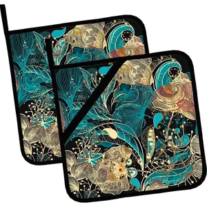 Vintage Floral Pot Holders Set of 2,Kitchen Heat Resistant Potholder for BBQ Cooking Baking,Food Hot Pad for Women Men