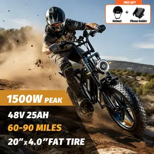 【Christmas Gift&DEEPOWER Ebike】Electric Bike Peak Power 1500W Full Suspension Top Speed 32 MPH Range 60-90 Miles 48V13Ah20Ah25Ah Removable Battery LED Headlights 20Inch All-Terrain Fat Tires UL2849 Certified Weighing 500 pounds Light off-road vehicle