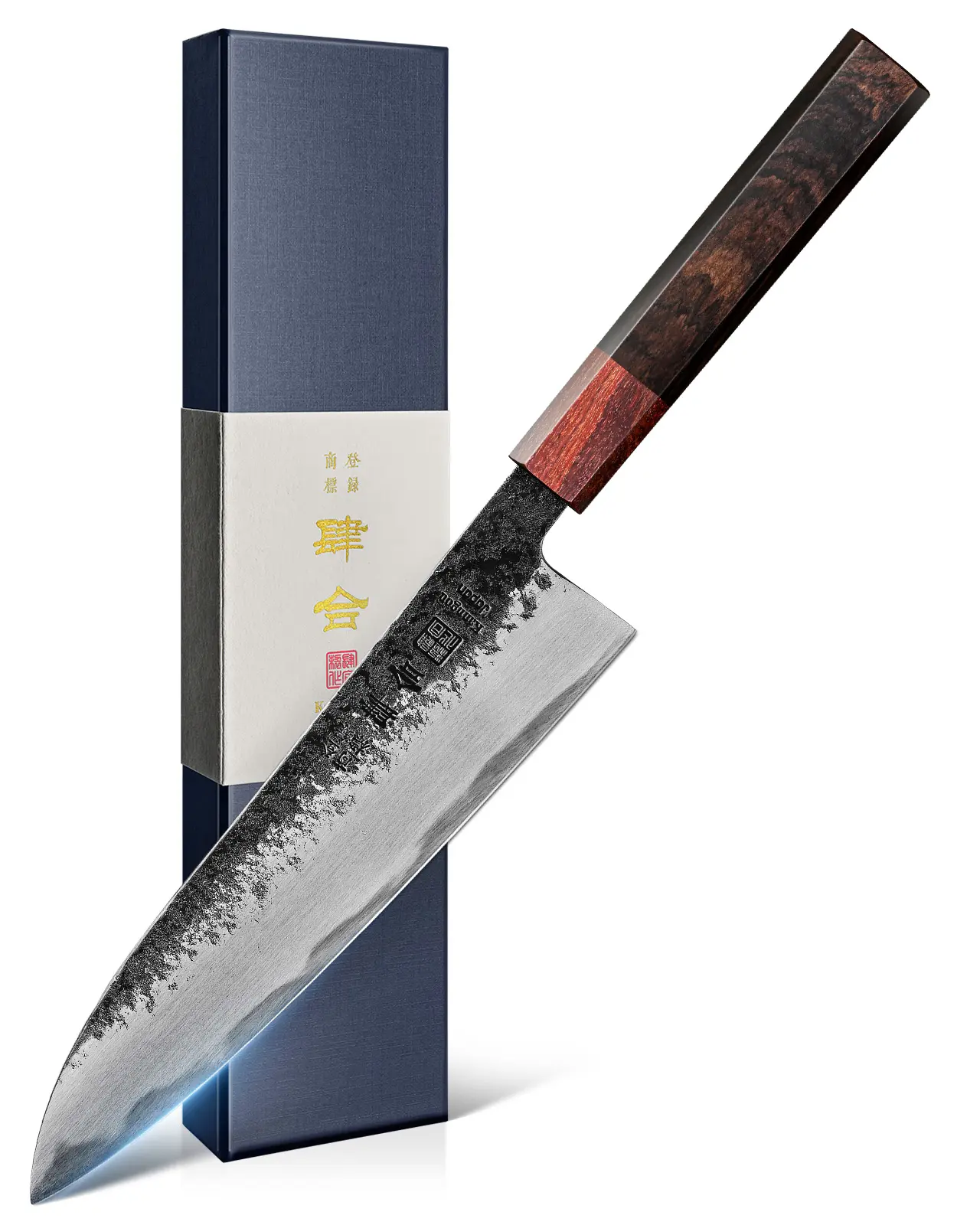 KanngouSaku 8.27in Black Forged Japanese Gyuto Kitchen Knife - Ultrasharp Durable Steel Blade, Ergonomic Red Sandalwood-Ebony Handle, Elegant Gift Box, Ideal for Culinary Enthusiasts, Home Cooking, Knives, Kitchen Tools