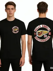 Men's Hell Angels Brotherhood Gildan T-Shirt Print, Thick Casual Tee, Durable and Comfortable Design, Perfect Gift Choice