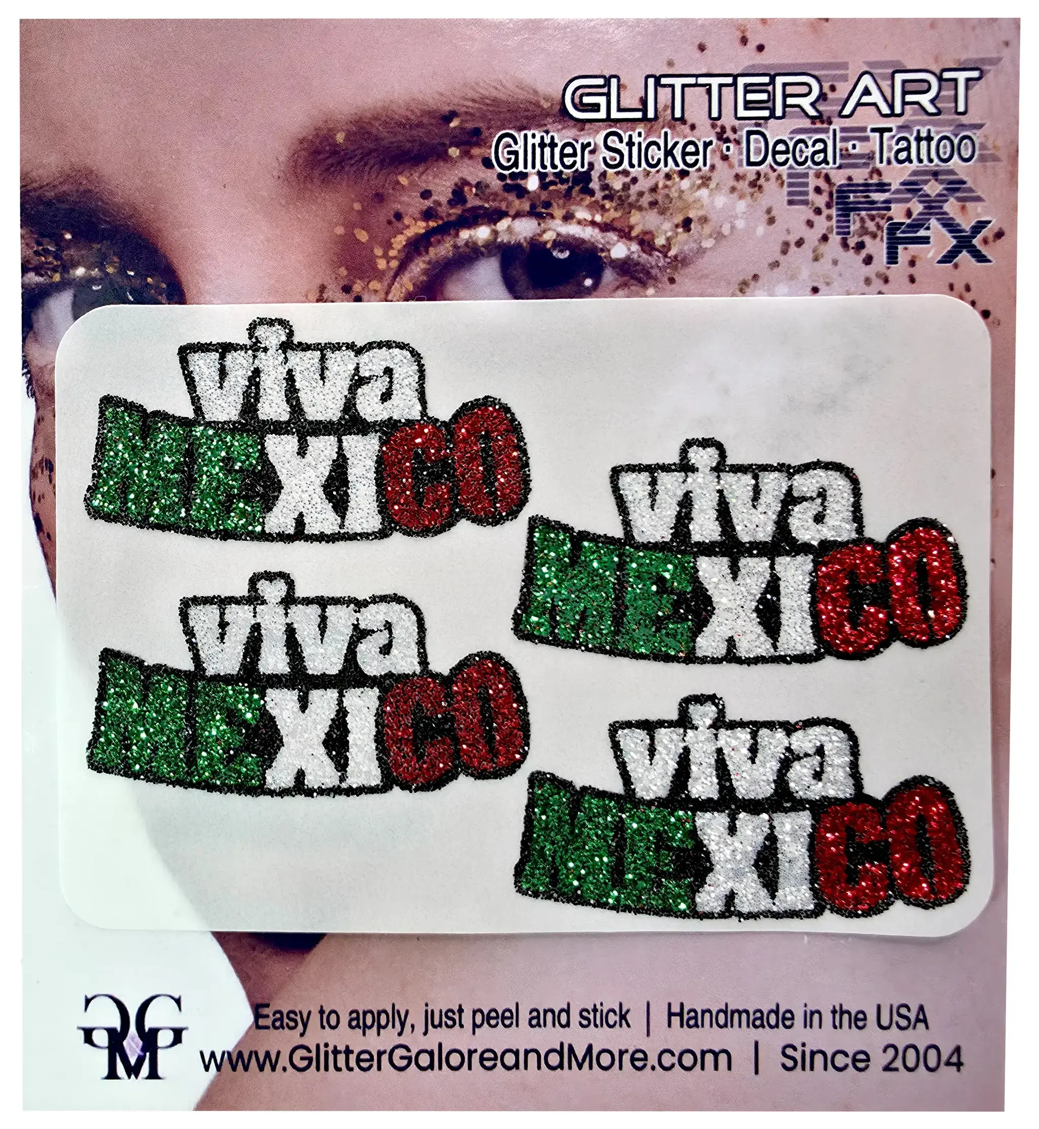 Mexican Flag, Cinco de Mayo, Viva Mexico Glitter Tattoo Stickers