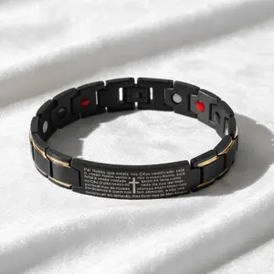 Men's Cross Magnetic Bracelet with Ultra Strength Magnets Adjustable Links Jewelry Box & Sizing Tool for Fit Elegant Practical Gift