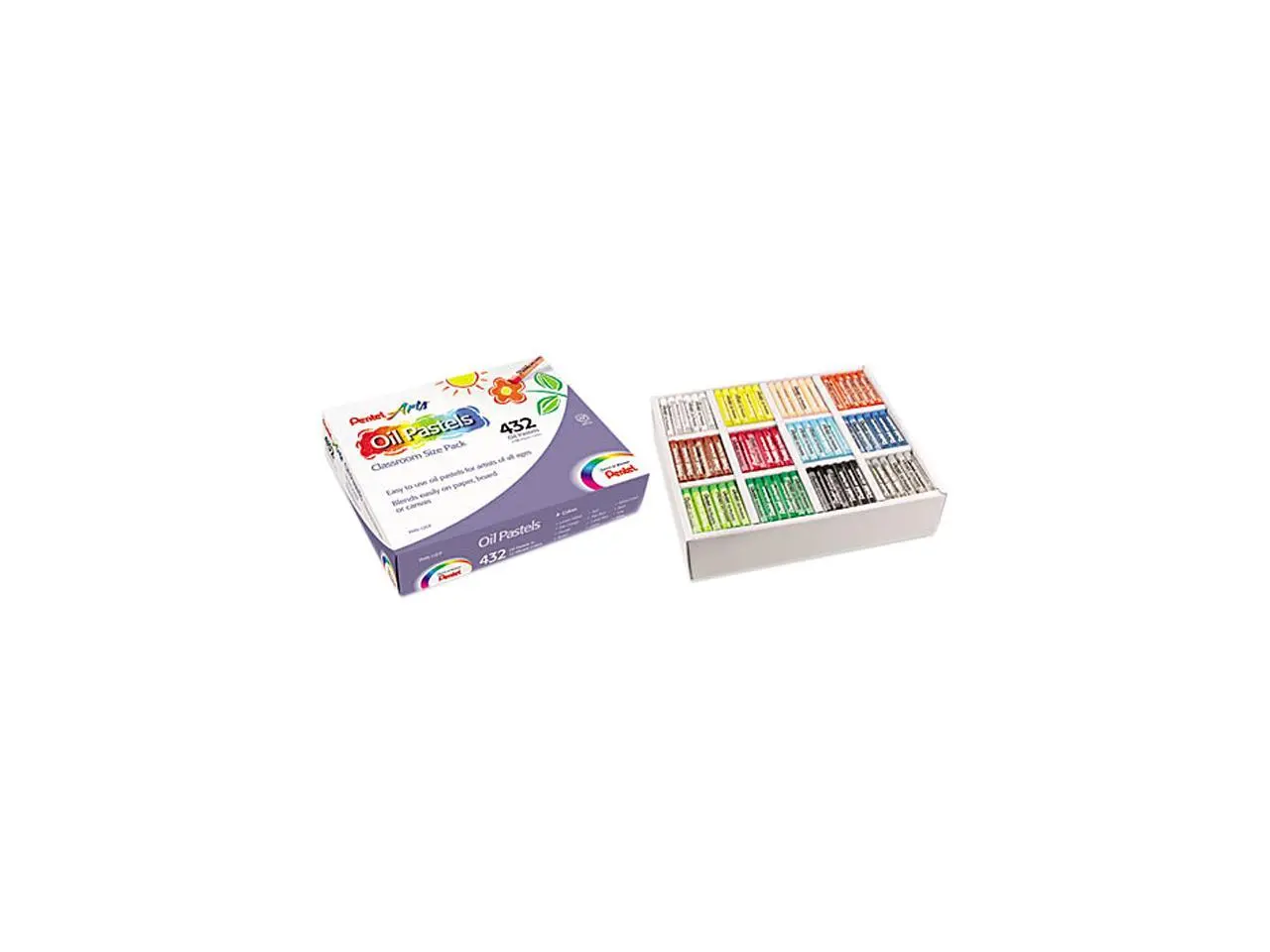 Pentel PHN12CP Arts Oil Pastels Class Pack, Set of 432, 2.38" Crayon Length - 0.38" Crayon Diameter - 432 / Pack
