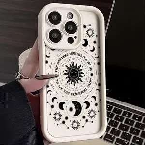 Adorable Sun Moon Black Pattern-Themed Phone Case, High Quality Protective Phone Case, Casing, Suitable for iPhone 17/16/15/14/13/12/11 Pro, Plus, Pro Max, Mini, X, XS,XSMAX, XR and Other Series, Shockproof, Lightweight, TPU Material.