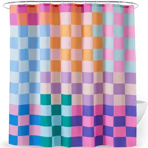 Colorful Plaid Shower Curtain Checkered Pattern Bathroom Curtain Modern Geometric Bathroom Decor Waterproof Bath Curtain