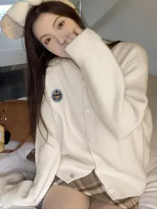 Women's Cream Colored Knitted Cardigan, Casual Autumn and Spring Knitwear, Stylish and Comfortable Ladies Cardigan for Everyday Use