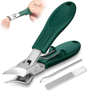 Eagle Beak Beveled Nail Clippers, Upgrade Stainless Steel Wide Jaw Opening Anti-Splash Nail Clipper Set of 3-Piece, Long Handle Angled Head Toenail Clippers for Ingrown & Thick Toenails, for Men Women