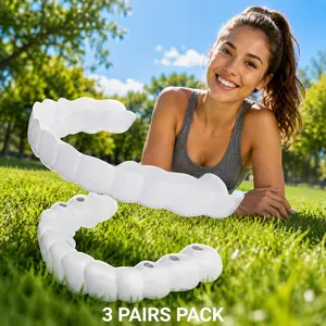 [3 Pairs】Cosmetic Smile Cover Porcelain Look Adjustable Denture Teeth Set  Teeth Whitening Snap on SiliconePortable Denture Braces Decorate