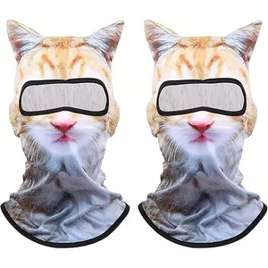 2pcs Cat Shiesty Balaclava, Funny 3D Animal Face with Ears, Fuzzy Kitty Hood, Perfect for Festivals, Raves, Parties, Outdoor Activities