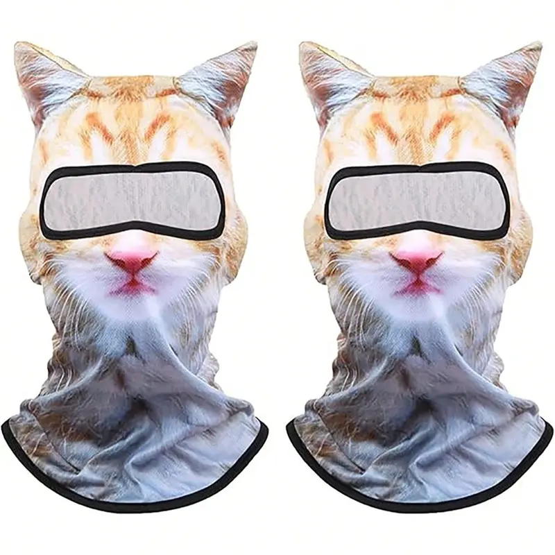 2pcs Cat Shiesty Balaclava, Funny 3D Animal Face with Ears, Fuzzy Kitty Hood, Perfect for Festivals, Raves, Parties, Outdoor Activities, Festive Party Accessory