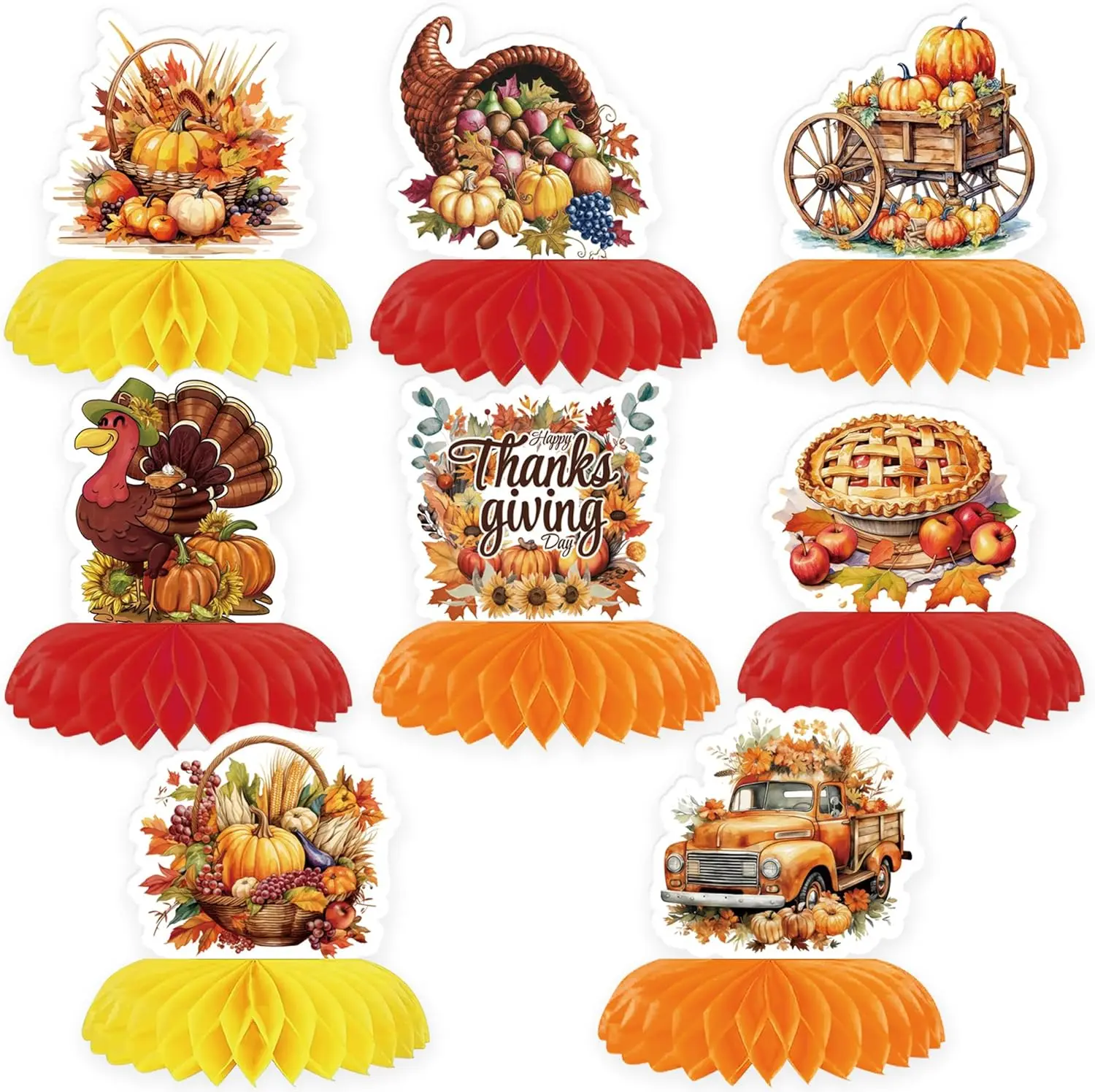 8-Pcs Double-Sided Modern Floral 3D Spring Wildflower Honeycomb Centerpieces - 300g Thick Card Stock Home & Festive Party Supplies for Children's Birthdays, DIY Fun Table Decor