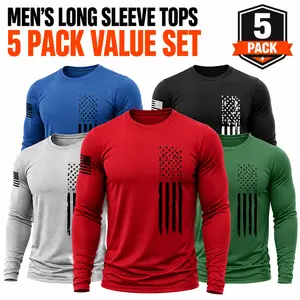 Men's [5-Pack] Long Sleeve Active T-Shirts | Quick-Dry Breathable Athletic Fit | Independence Day Special Patriot Apparel spring and autumn men's clothing Athletic Apparel Athletic Mesh Athleisure Street Fit Menswear
