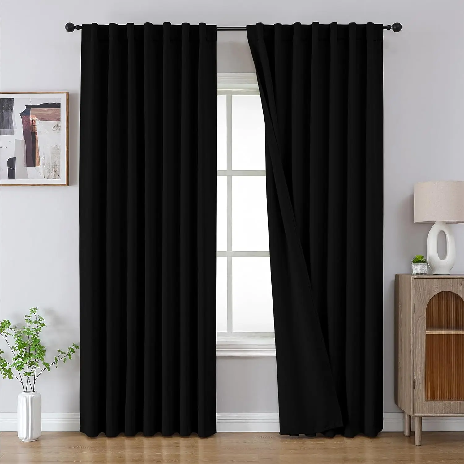 Blackout Curtains 108 Inches Length 2 Panels Set, Black Rod and Back Tab Window, Thermal Darkening Drapes for Bedroom Living Room (W52 x L108 Inch)