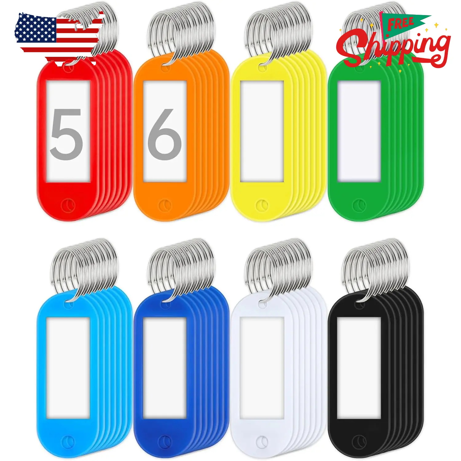 56 Pack Plastic Key Tags with Key Chain Ring, Writeable Key Label Tags - 8 Colors