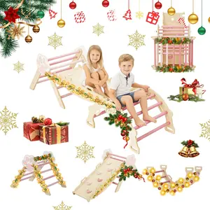 Pikler Triangle Set, 7-in-1 Kids Foldable Climbing Toys, Montessoris Climbing Toy for Toddlers, Collapsible Indoor Playground Jungle Gym with Arch, Ramp, Ladder