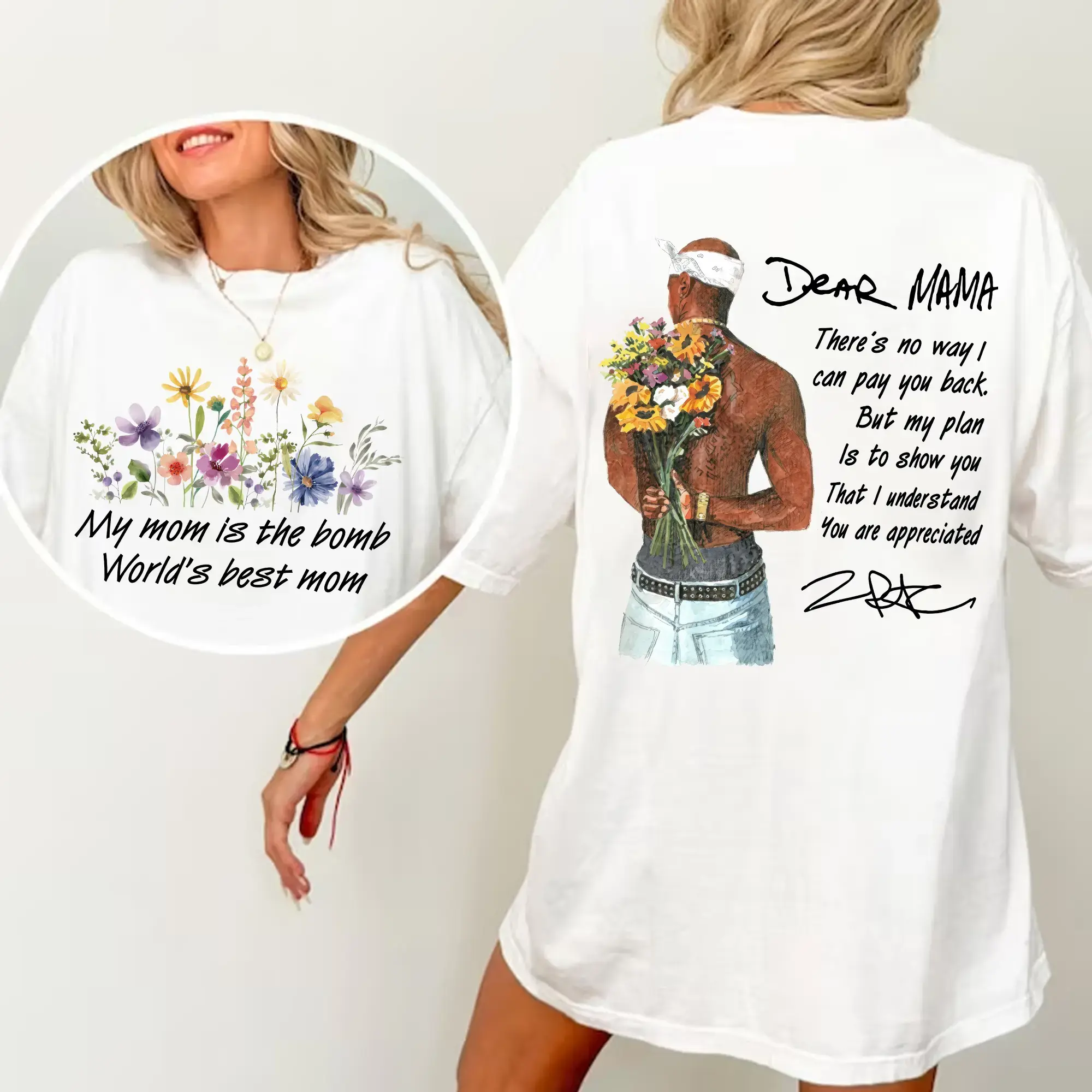 Women's Tupac Quote Unisex T-Shirt - Happy Mother's Day Dear Mama, 2Pac Rapper, Cotton, Relaxed Fit, Vintage, Check, Streetwear, Slim, Casual, Loose Tops for Moms