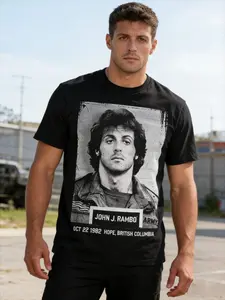 Men's John Rambo style T-shirt - Classic movie pattern, signature summer skin friendly soft casual short sleeved T-shirt