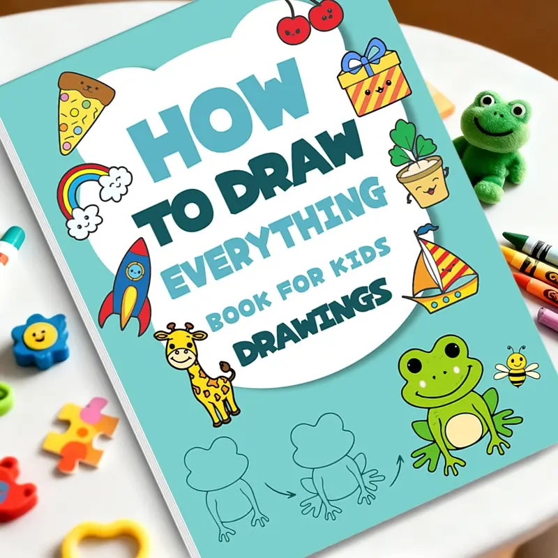 [Safe & Non-Toxic] How to Draw Everything Book for Kids, 32-Page Easy Step-by-Step Drawing Guide, Toddler Art Activity & Gift, Doodle Books