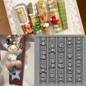 Silicone Nail Art Mold Teddy Bear Plush Toy 3D Nail Decor DIY Transparent Clear Mould, Cute Animal Design for Manicure Accessories