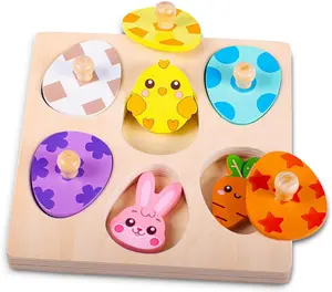 Easter Basket Stuffers for Toddlers – Montessori Wooden Peg Puzzle Toy, Easter Educational Learning Toy for 1‑3 Year Olds, Toddler Easter Gifts & Bunny Puzzle