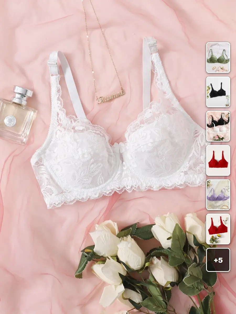 Lace Underwire Bra Floral Design Comfortable Support Lingerie