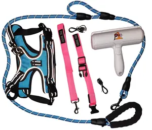 Pet 5-in-1 Dog Harness Combo Set - Large LED Harness, Leash, Light-Up Collar, No-Tangle Leashes & Pet Hair Remover Tool - Waterproof & Nighttime Visibility