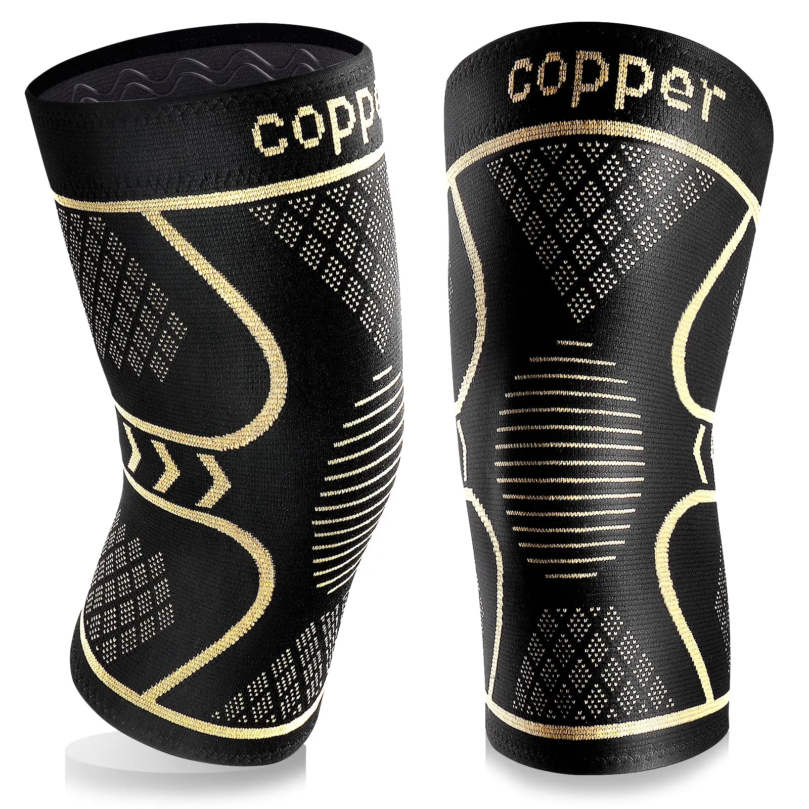 Copper Knee Brace (1-Pair Pack) for Men & Women, 3D Knitted Sleeve with Anti-Slipping Grip, Better Cushioning, Moisture-Absorb Support for Work, Walking, Biking, Volleyball, Decompress Fit