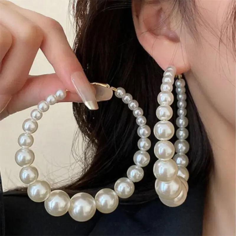 Women's 1-Pair Imitation Pearl Decor Hoop Earrings - Elegant Classic Costume Jewelry, Daily Casual All-Season Accessory, Ideal Wedding Gift for Women