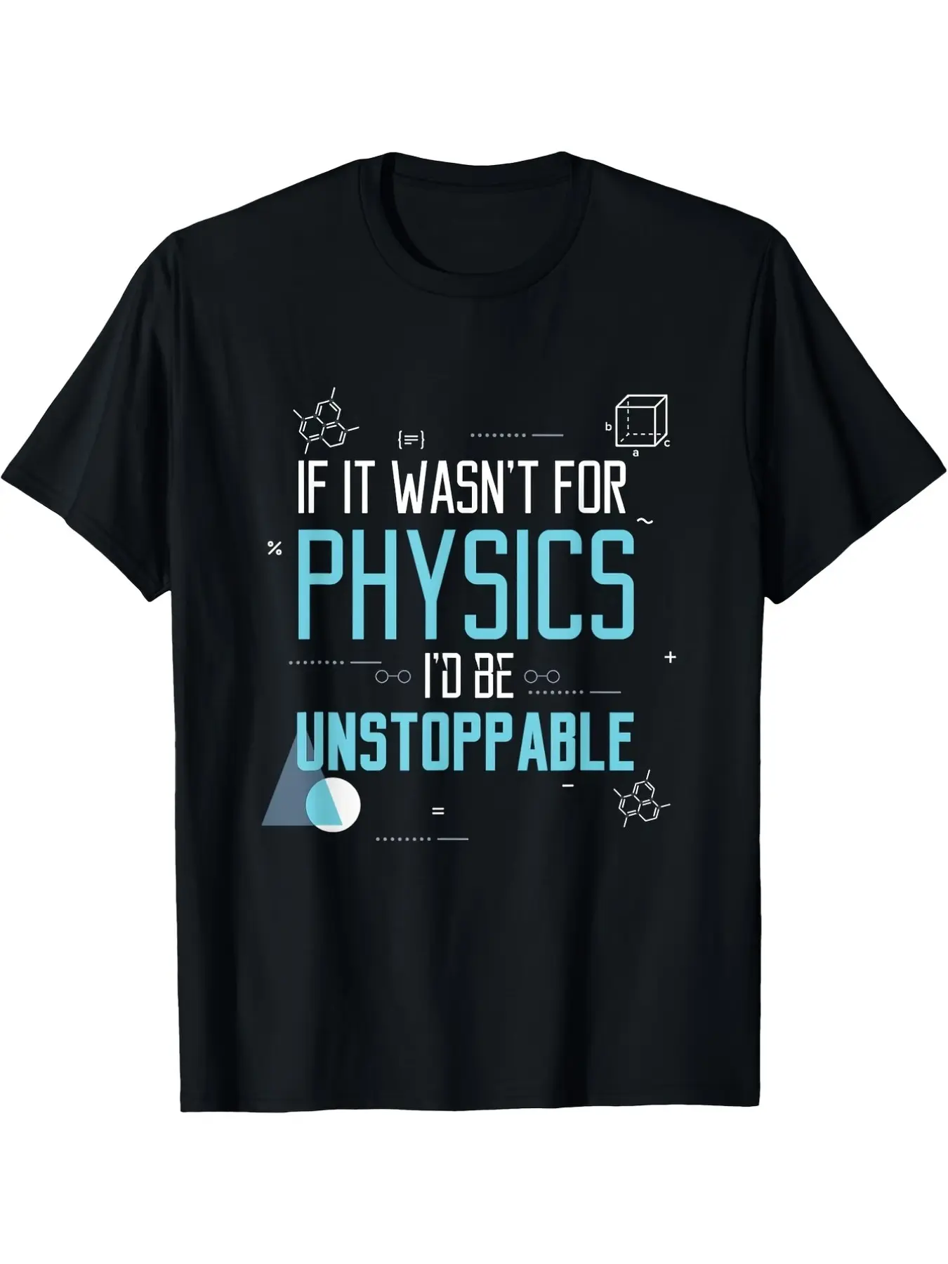 7.5oz Men's Humorous Physics Equation T-Shirt, Science Joke Tee, Durable 220gsm Shirt, Blue Physics Icons, Perfect Gift for Physicists