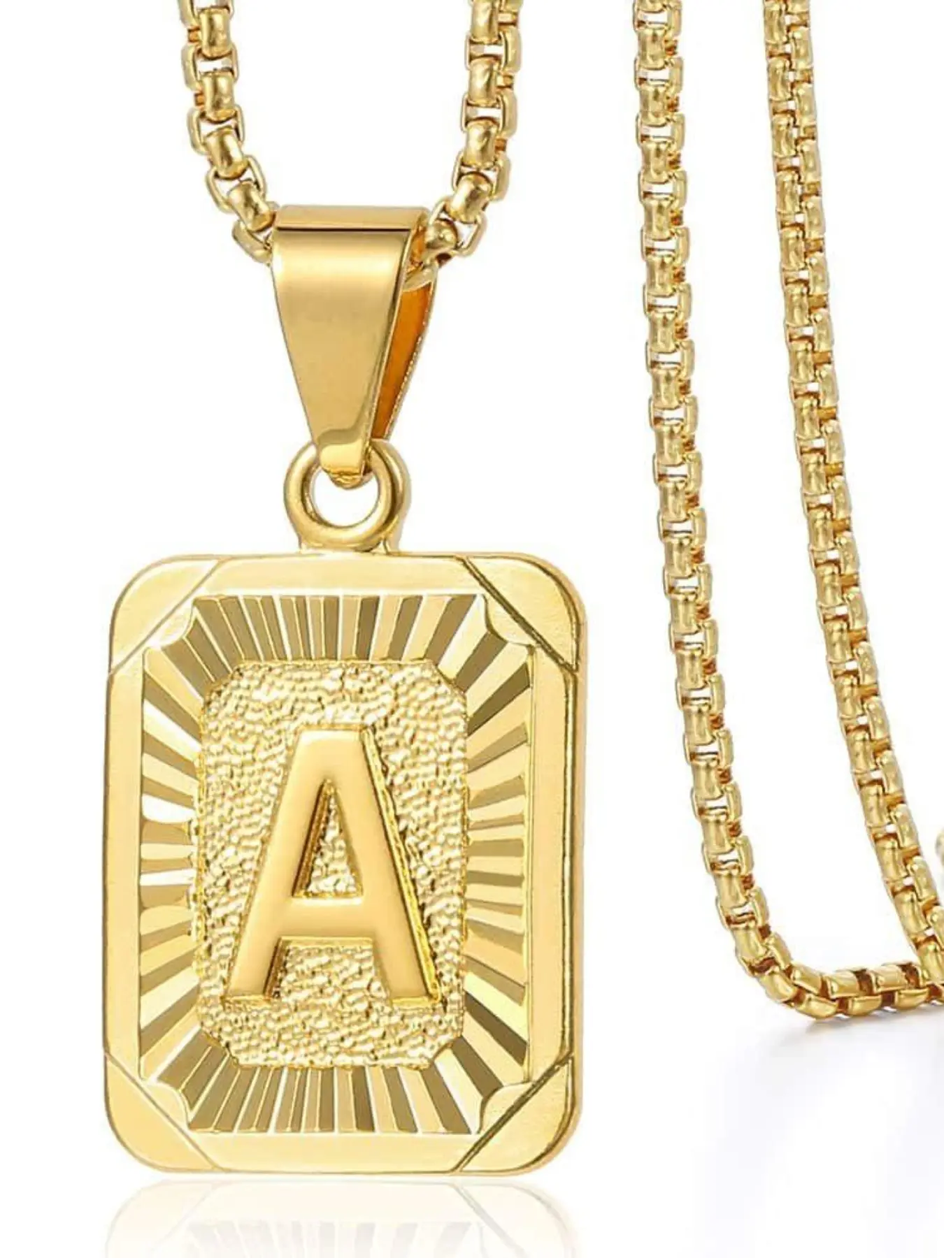 Men Women Initial Pendant Necklace, Square Capital Letter Alphabet Necklace, A-Z Cuban Chain Cuban Link Design Birthday Gift, Casual Style, Stainless Steel Necklace