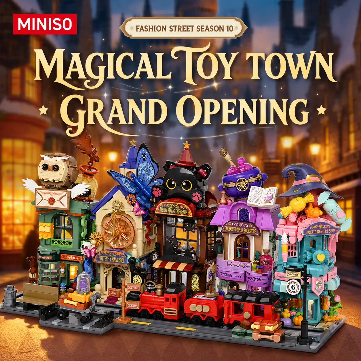 MINISO Streetscape Magic Season Building Blocks Set - Unisex DIY Street Shops Brick Kit, Creative Play Mini City Model, Cute Collectible Decor Toy, Puzzle Gift for Kids & Collectors, Back To School