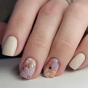 Floral Pattern Fake Nails with Nail File & Tape, 24pcs Short Square False Nails for Women & Girls DIY Nail Art, Effortless Press on Nails Manicure Set