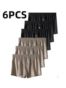 6-Pack Men’s Loose Fit Boxer Briefs with Long Leg - Cooling & Breathable Silk-Like Casual Style Underwear, Ultra-Soft for Lounge, Home and Daily Comfort