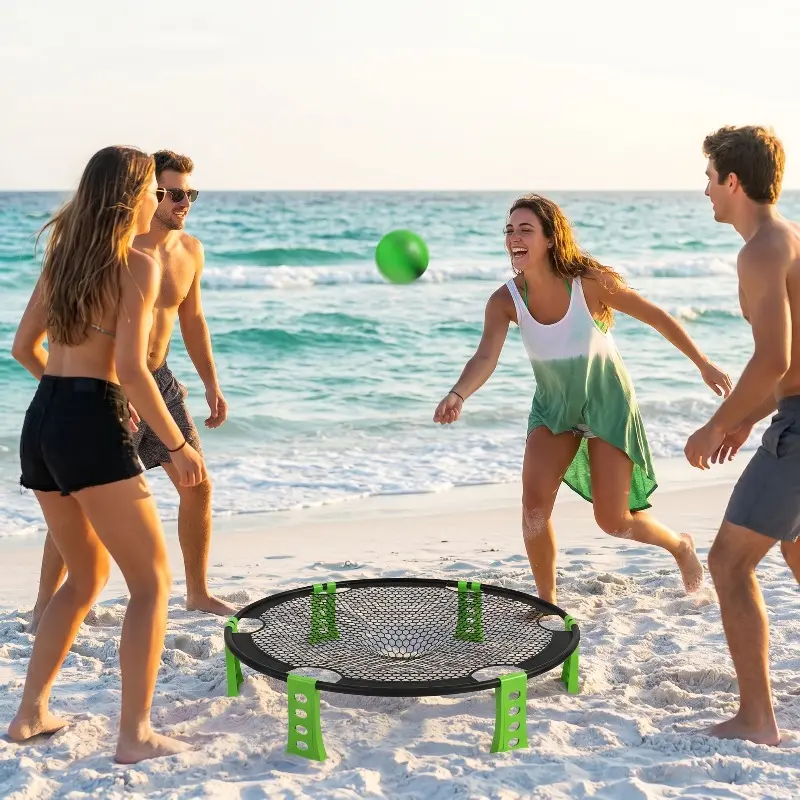Durable Large Size Volleyball Set - 1 Set ABS Plastic Beach Sand Court Gear with 3.7” Thick, 34.2” 2v2 Game Ball, Clip-On, Ready-to-Play Park Tailgate Summer Essentials for Adults (Home & Festive Party Supplies), 34.2 Inches