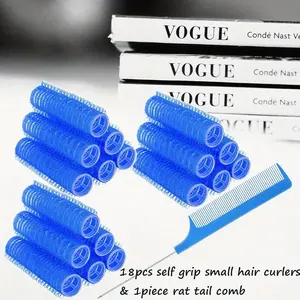 19 Pieces DIY Curly Hairstyle Hair Rollers and Rat Tail Comb Set, Heatless Plastic Hair Rollers Hair Curlers Accessories