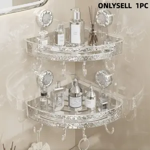 Corner Triangle Shelf with Suction Cup, Light Luxury Style, Easy Installation, Waterproof, Adjustable Hooks, Transparent Multi-Functional Storage, Bathroom Organizers