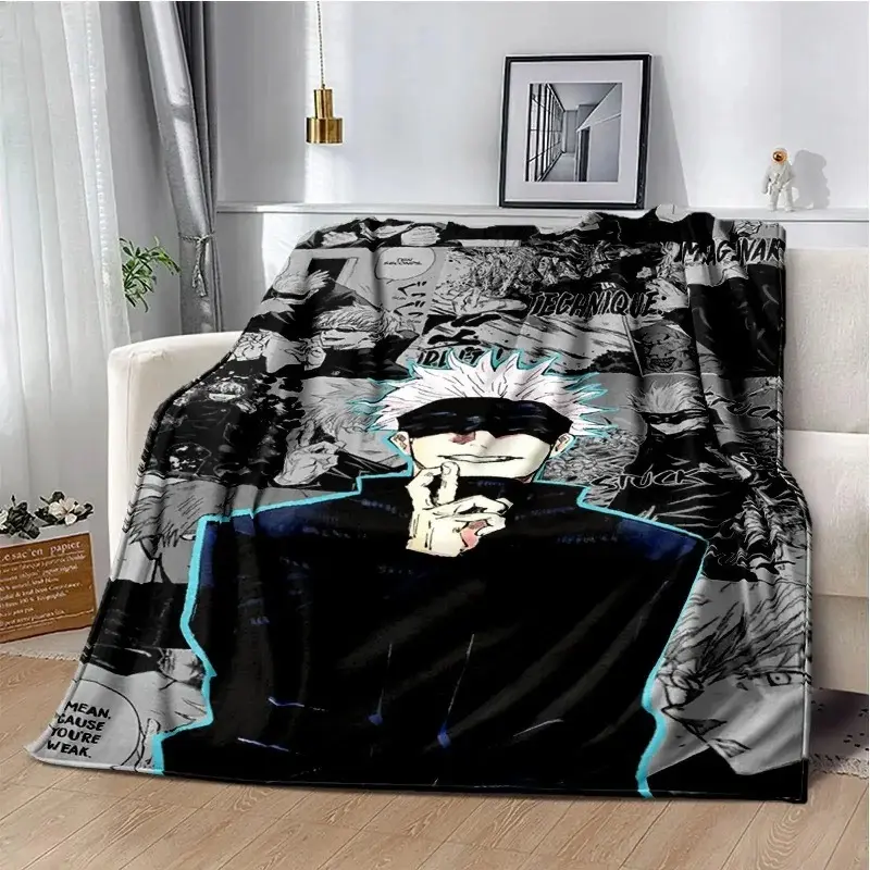 Jujutsu Kaisen Anime Manga Throw Blanket Satoru Gojo Yuji Megumi Nobara Plush Flannel Fleece Blanket Super Soft Cozy Warm Gift for Anime Fans Kids Teens Adults Bed Sofa Couch Dorm Room Decor