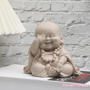 Buddha Statue Decoration Craft, 1 Count Cute Desktop Ornament, Home Decor Supplies for Living Room Bedroom Office, Religious Home Decor, Room Decor, Home Decor