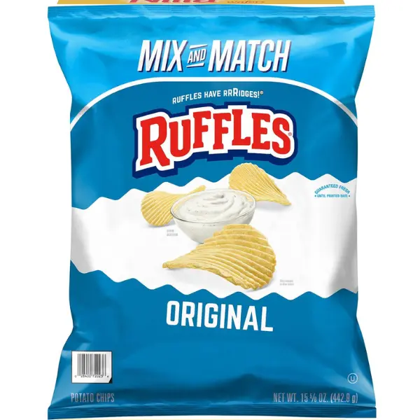 Ruffles Original Fried Potato Chips, Crunchy Crisps & Puffed Snacks, 15.625 oz Ambient Cupboard Party Snacks for All Ages