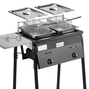 Bioexcel Taco Cart 2-Tank Outdoor Propane Deep Fryer, Compatible with Propane Gas Tanks, Regulating Nobs,2 Stainless steel Baskets & Steel Oil Tank