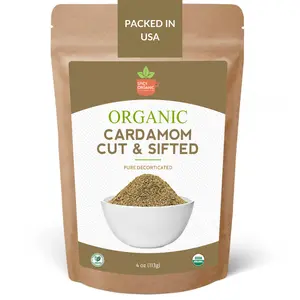 SPICY ORGANIC Cardamom Loose Cut and Shifted – 4 OZ - USDA Certified Organic Cardamom – Perfect for Tea, Baking, Spice Mixes & Beverages.