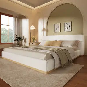 Queen Size White Modern Platform Bed - Elegant Upholstered Design, Upholstered Headboard, Solid Wood Frame for Comfortable Sleep