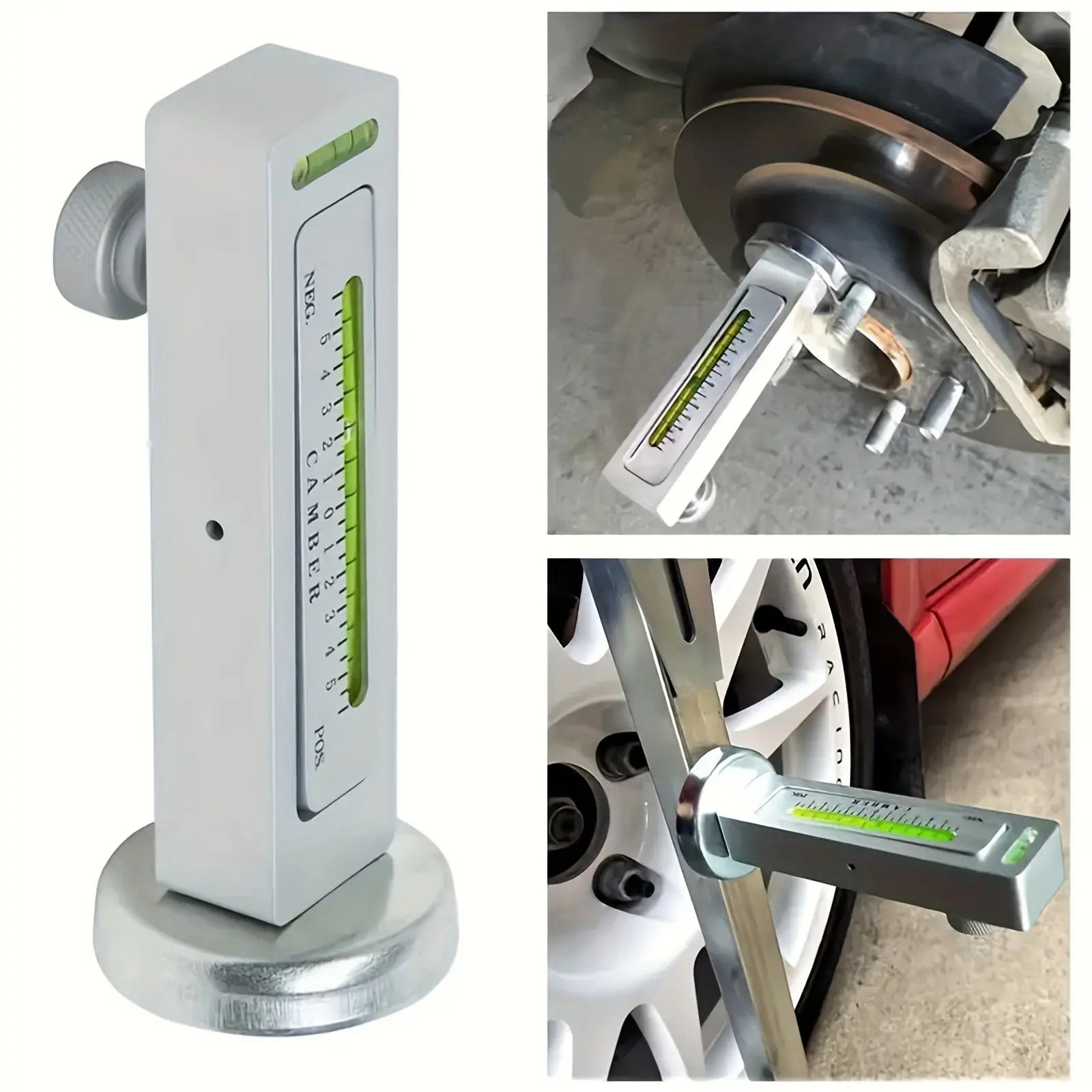 4-Wheel Magnetic Alignment Tool – Green Bubble Level for Camber/Caster Adjustment, Easy-Grip Handle