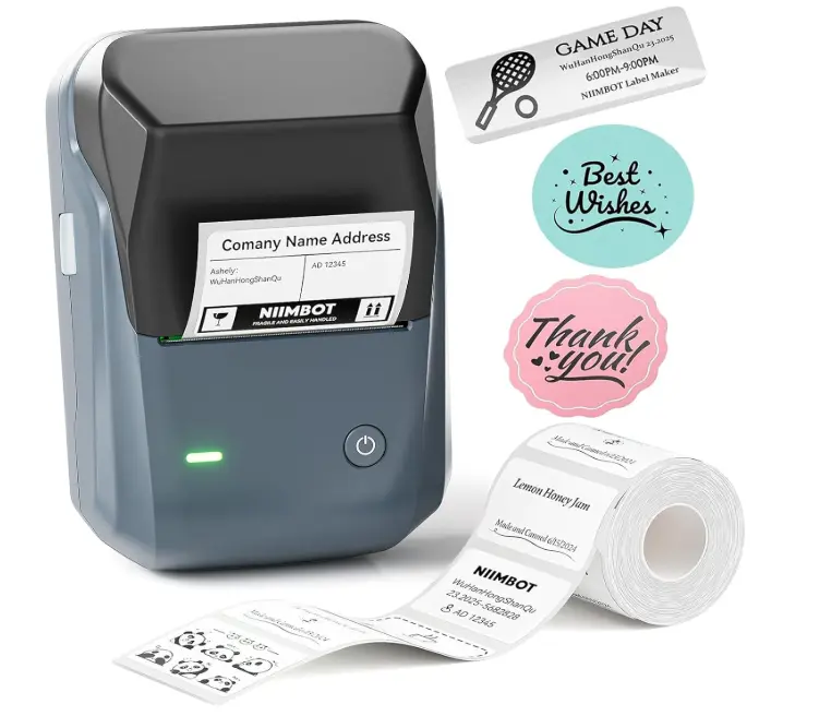 Happy Father's Day Label Maker Machine - Easy to Use Thermal Label Printer for Home, Office & Small Business | Portable Bluetooth Labeler with 1 Roll White Tape | Memorial Day, Vibrant Blue