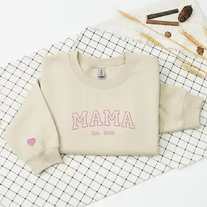 Custom Embroidered Mama Sweatshirt, Personalized Mom Sweatshirt With Names on Sleeve, Gift For Mom Hoodie, Mothers Day Gift, Pregnancy Announcement, Girly Soft Girl Sweatshirt