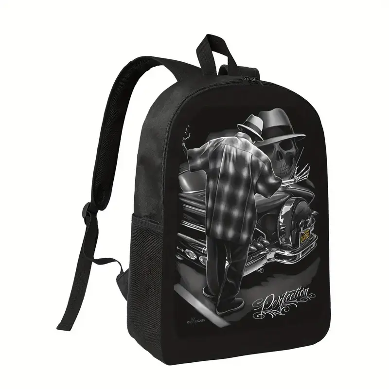 Lowrider Cholo Vintage Mexican Aztec Inspired Backpack Lightweight Polyester Daypack with Adjustable Straps Machine Washable Perfect for Everyday Commute Casual Outfits Travel Backpack Stylish Streetwear Durable Zipper Closure