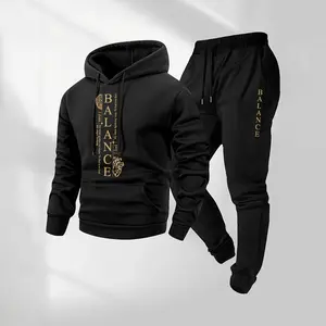 Men's Balance Letter Pattern Print Hoodie and Drawstring Sweatpants Set, Menswear, Casual Athletic Long Sleeve Hooded Jacket & Trousers for Fall & Winter, Men's Clothing for Daily Wear, Sportswear Indoor Outdoor, Tracksuit, Athleisure