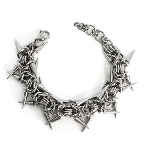 Unisex Gothic Spiked Industrial Punk Bracelet - Sharp Spikes, Chain Design, Alternative Subcultural Fashion Costume Jewelry Accessory, Bracelets