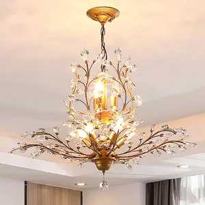 Garwarm 8-Light Vintage K9 Crystal Chandeliers Ceiling Lights LED Light Crystal Pendant Lighting Ceiling Light Fixtures Chandeliers Lighting for Living Room Bedroom Restaurant Porch (Gold)