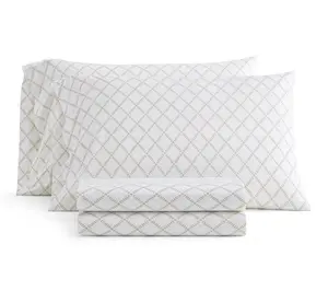 Martha Stewart Leaf Trellis White/Beige CottonTwin Sheet Set